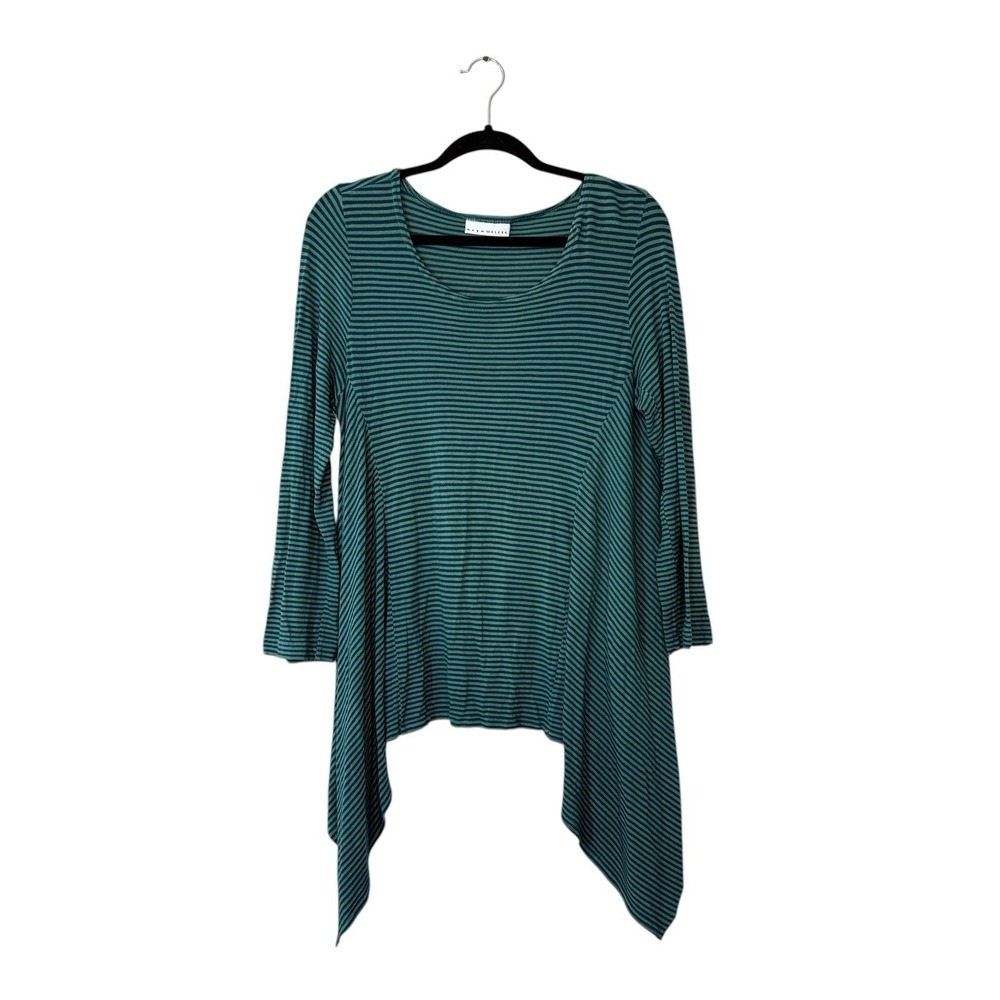 Bryn Walker Tunic Top Shirt Scoop Neck Striped Asymmetric High Low Hem Sz Small